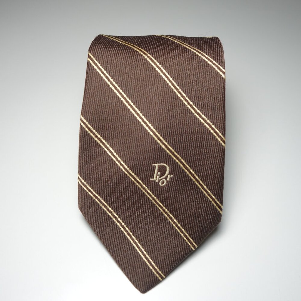 Vintage Christian Dior Embroidered Brown Stripe Tie